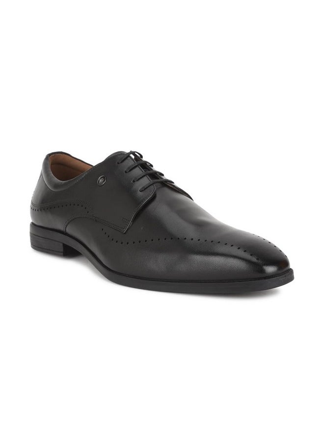 LOUIS PHILIPPE - Louis Philippe Men Black Formal Leather Perforated Derby Shoes - Image 1