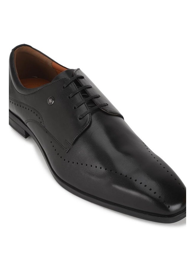 LOUIS PHILIPPE - Louis Philippe Men Black Formal Leather Perforated Derby Shoes - Image 1