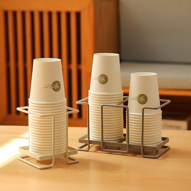 Japanese-style Paper Cup Holder Disposable Cup Taker Wrought Iron Cup Storage Rack Household Coffee Tea Cup Holder(Warm Ash) - Image 5