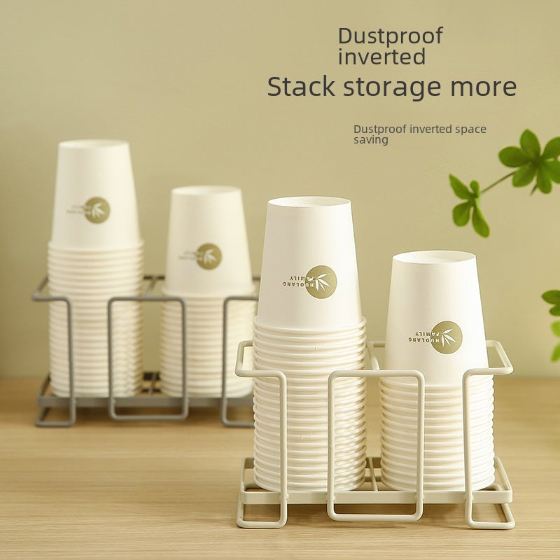 Japanese-style Paper Cup Holder Disposable Cup Taker Wrought Iron Cup Storage Rack Household Coffee Tea Cup Holder(Warm Ash) - Image 3
