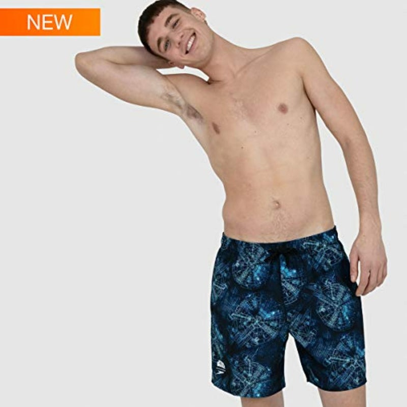 Men Star Wars Allover 16 Watershort for beach and pool use, quick-dry polyester fabric, navy blue with iconic character print, UV protection and stretch fit - Image 5