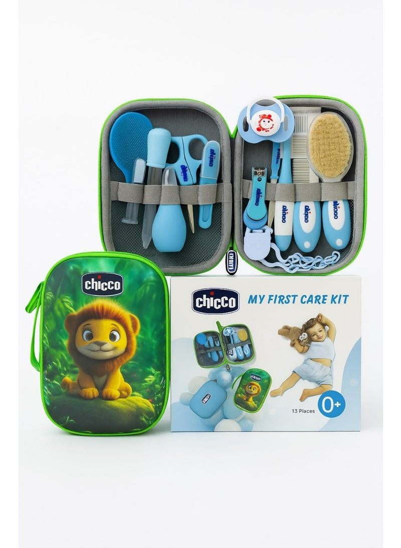 حقيبة عناية الطفل الكاملة من Chicco – طقم أدوات عناية حديثي الولادة 13 قطعة بعلبة أنيقة ومريحة