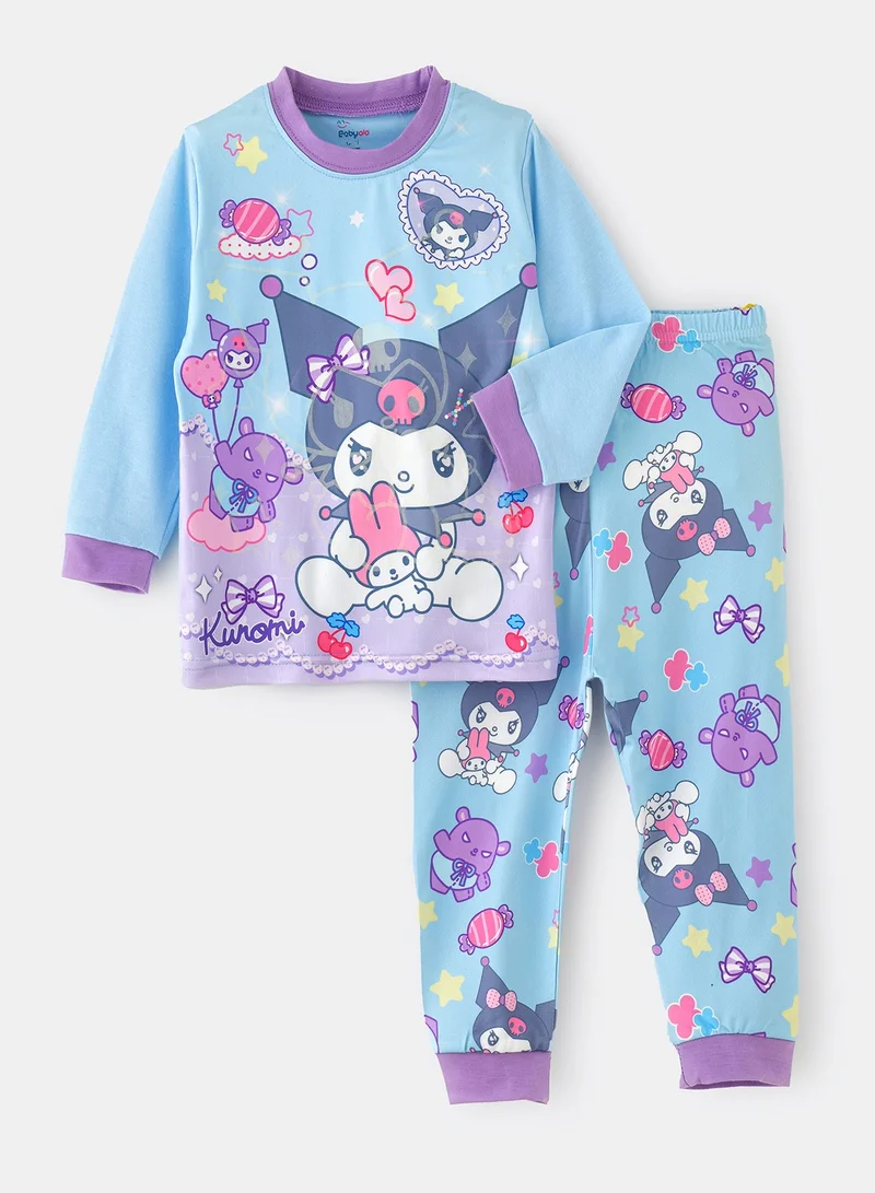 babyqlo Cute characters printed cotton top with pajama sets for girls