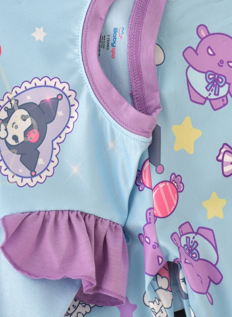 babyqlo Cute characters printed cotton top with pajama sets for girls