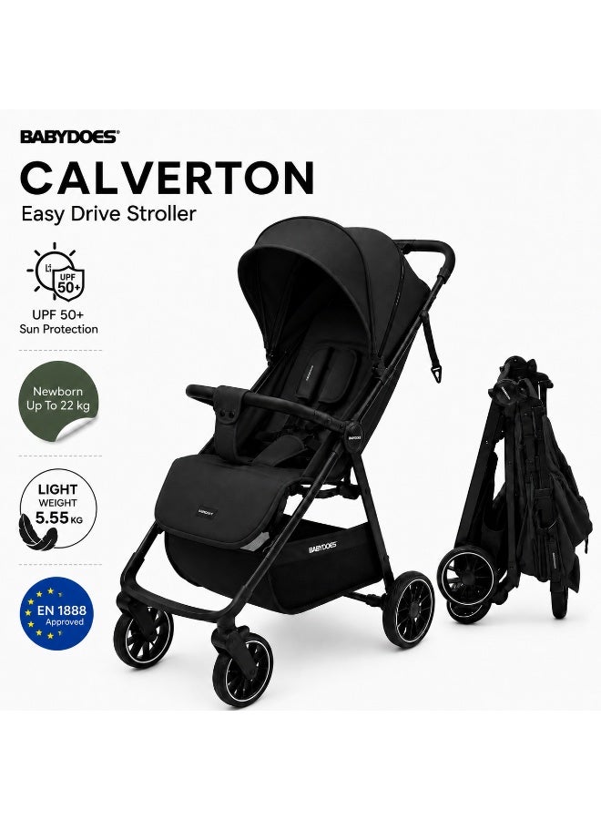 Babydoes Calverton - One-Hand Folding Baby Stroller, 5-Point Harness, Adjustable Backrest & Footrest, 0 to 3 Y (22 kg), Black - Image 1