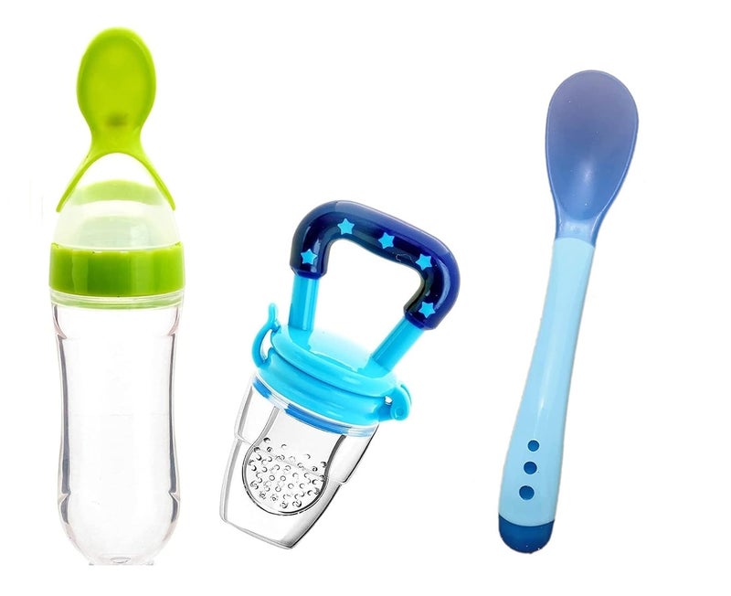 Lappu Baby Feeding Set ,Feeding Kit Needs Items All in One 1-Food Feeder 1 Color Changing Temper Heat Sensor Spoon and 1- Food Fruit Nibbler Pacifier (Combo Pack) (Multicolor16) - Image 1