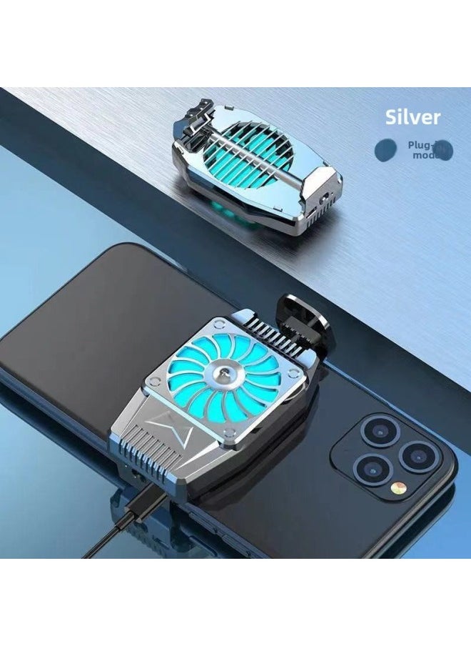 Generic Mobile Phone Radiator Cooling Artifact Cooling Fan Silent Chicken King Radiator Game Essential Air Cooling Clip-Color:❤Powerful Heat Dissipation [plug-in Model] Silver❤  - Image 1