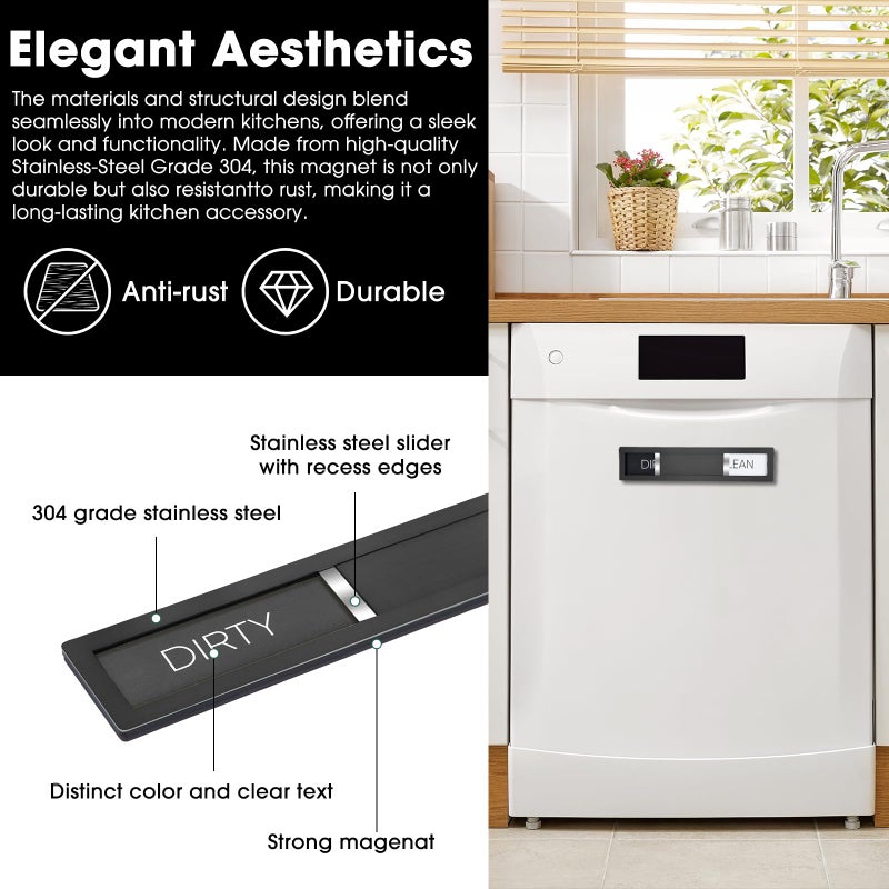 HYF DESIGN Dishwasher Magnet Clean Dirty Sign, HYF DESIGN Grade 304 Stainless Steel, Non-Scratch/Easy to Read & Slide/Strong Clean Dirty Magnet for Dishwasher, Extra Adhesive Tapes Included(Black-04) - Image 5