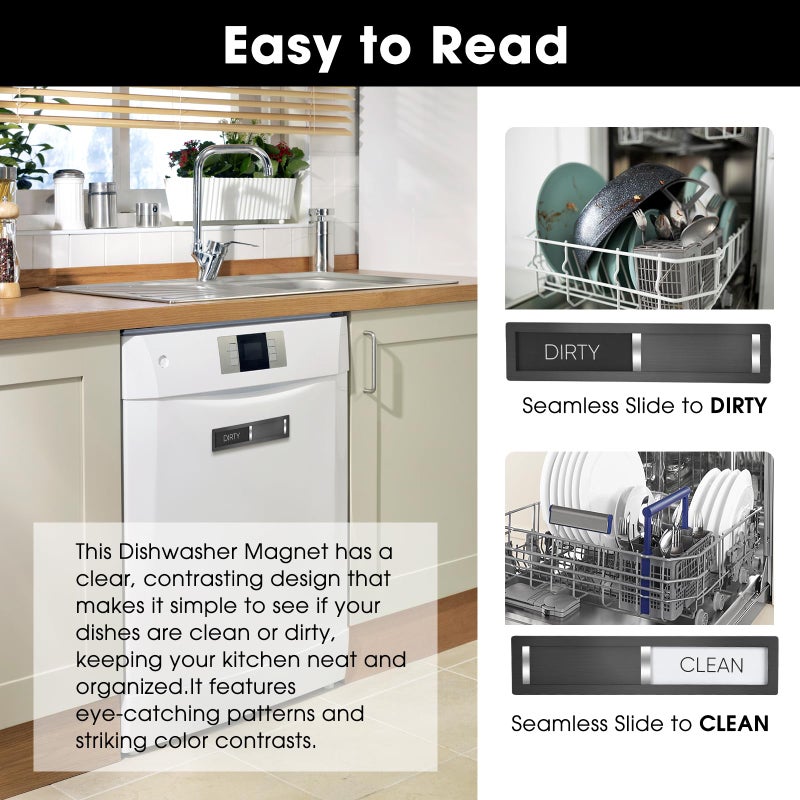 HYF DESIGN Dishwasher Magnet Clean Dirty Sign, HYF DESIGN Grade 304 Stainless Steel, Non-Scratch/Easy to Read & Slide/Strong Clean Dirty Magnet for Dishwasher, Extra Adhesive Tapes Included(Black-04) - Image 3