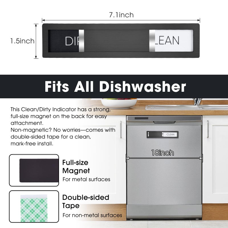 HYF DESIGN Dishwasher Magnet Clean Dirty Sign, HYF DESIGN Grade 304 Stainless Steel, Non-Scratch/Easy to Read & Slide/Strong Clean Dirty Magnet for Dishwasher, Extra Adhesive Tapes Included(Black-04) - Image 2