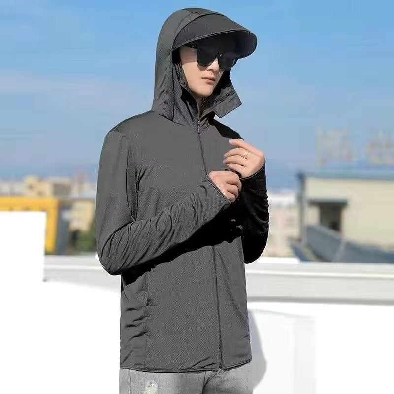 Ice Silk Sun-Protective Clothing Men'S Summer Thin Breathable Outdoor Jacket Coat American Style High Street Hooded Sun-Protective Clothing Jacket - Image 1