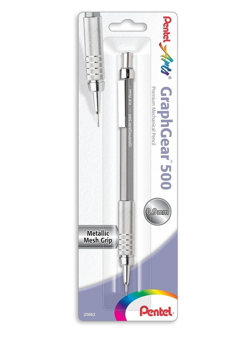 Pentel Arts GraphGear 500 premium Drafting Pencil, 0.9mm, Gray Barrel, 1-Pack (PG529NPABP)