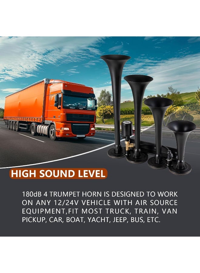 BANHAO Truck Air Horn 4 Trumpet Horns Train Horn Kit for Truck 12/24V 180 dB Super Loud - Image 4