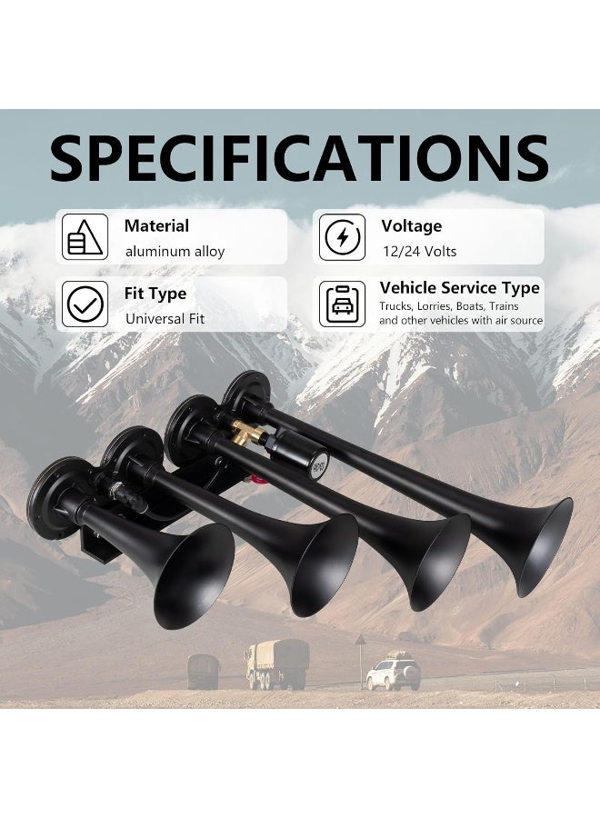 BANHAO Truck Air Horn 4 Trumpet Horns Train Horn Kit for Truck 12/24V 180 dB Super Loud - Image 3