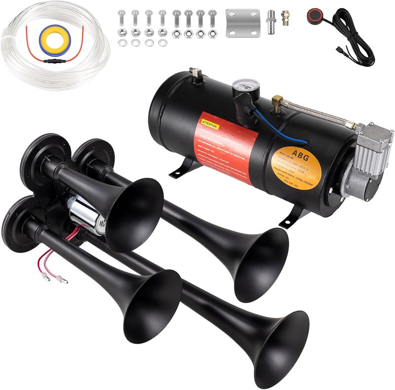 BANHAO Truck Air Horn 4 Trumpet Horns Train Horn Kit for Truck 12/24V 180 dB Super Loud - Image 1