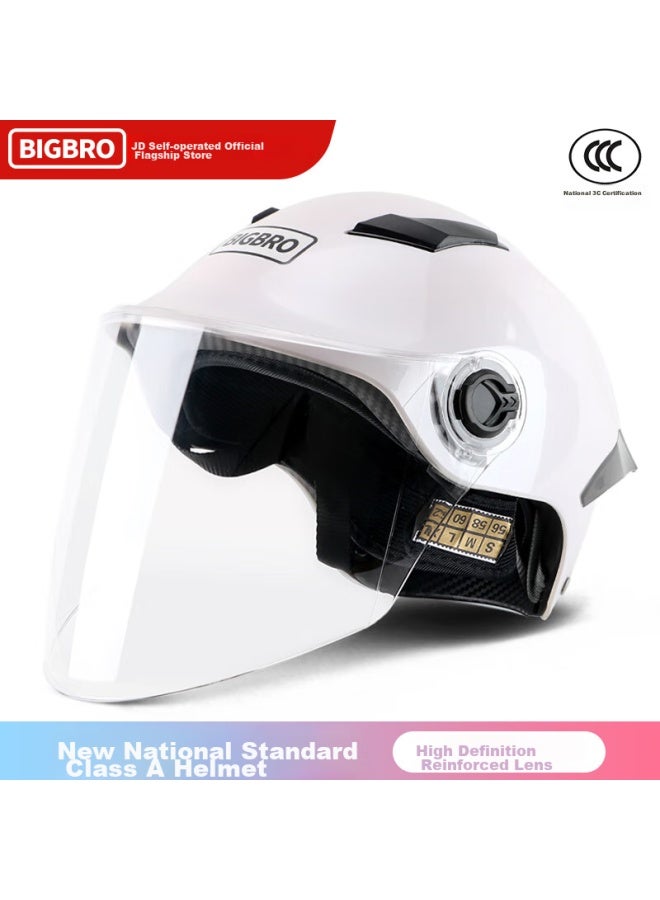 Bigbro 305 Crescent White New National Standard 3c Certified Electric Motorcycle Riding Helmet, Uni, All-season, Sun Protection, For Electric Scooters, Summer Half Helmet - Image 1