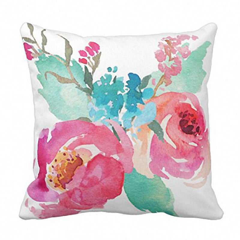 Emvency Throw Pillow Cover Flowers Watercolor Peonies Pink Turquoise Summer Girly Decorative Pillow Case Home Decor Square 20 x 20 Inch Pillowcase - Image 1