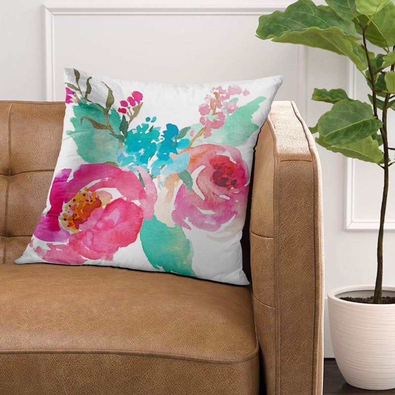 Emvency Throw Pillow Cover Flowers Watercolor Peonies Pink Turquoise Summer Girly Decorative Pillow Case Home Decor Square 20 x 20 Inch Pillowcase - Image 2