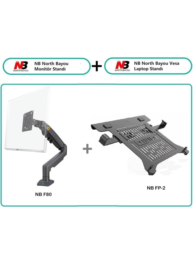 F80-FP 2-in-1 Desk Stand for Monitor and Laptop – Swivel Arm with Shock Absorption Supports 10-17 inch Laptops and 17-30 inch Monitors - Image 2