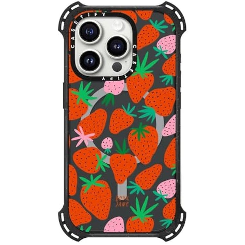 Casetify Bounce iPhone 15 Pro Case 【6X Military Grade Drop Tested / 21.3ft Drop Protection/Compatible with Magsafe】 - Strawberries - Triple Black - Image 3