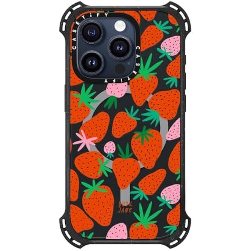Casetify Bounce iPhone 15 Pro Case 【6X Military Grade Drop Tested / 21.3ft Drop Protection/Compatible with Magsafe】 - Strawberries - Triple Black - Image 2