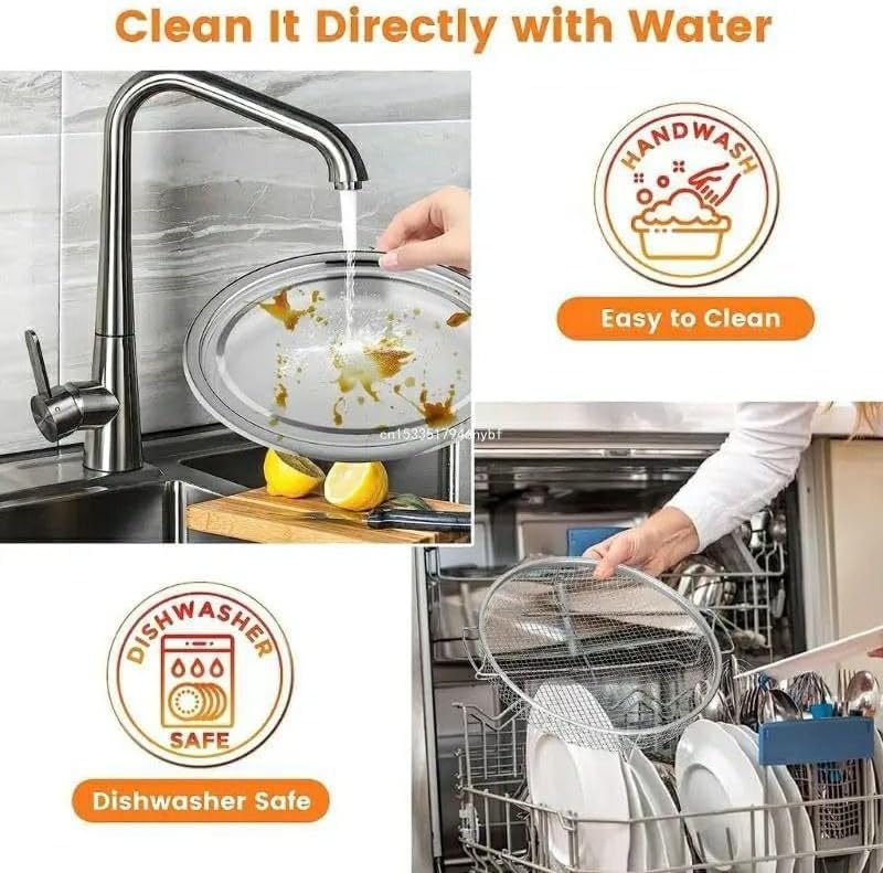 Kruvad Oil Leakage Net Stainless Steel Frying Oil Residue Filter Wire Plate with Handle Fried Chicken Wings French Fries Grid Grill Food Strainer Stainless Steel Deep Fry Mesh Plate Cooking Tool - Image 5