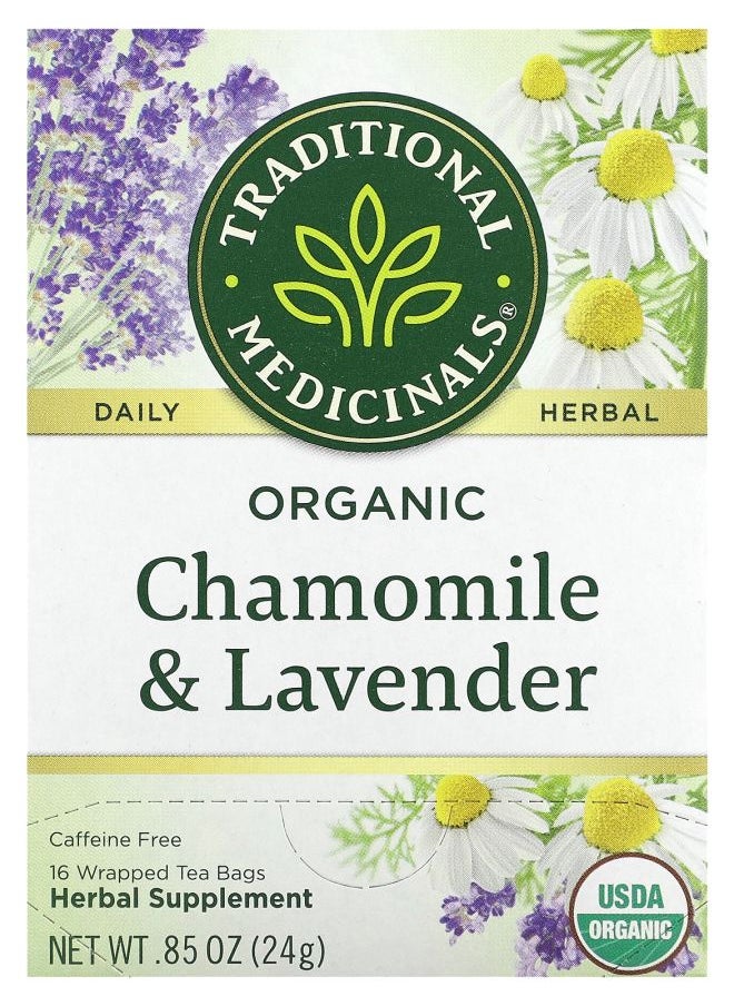 Traditional Organic Chamomile & Lavender Caffeine Free 16 Wrapped Tea Bags 0.05 oz (1.5 g) Each 