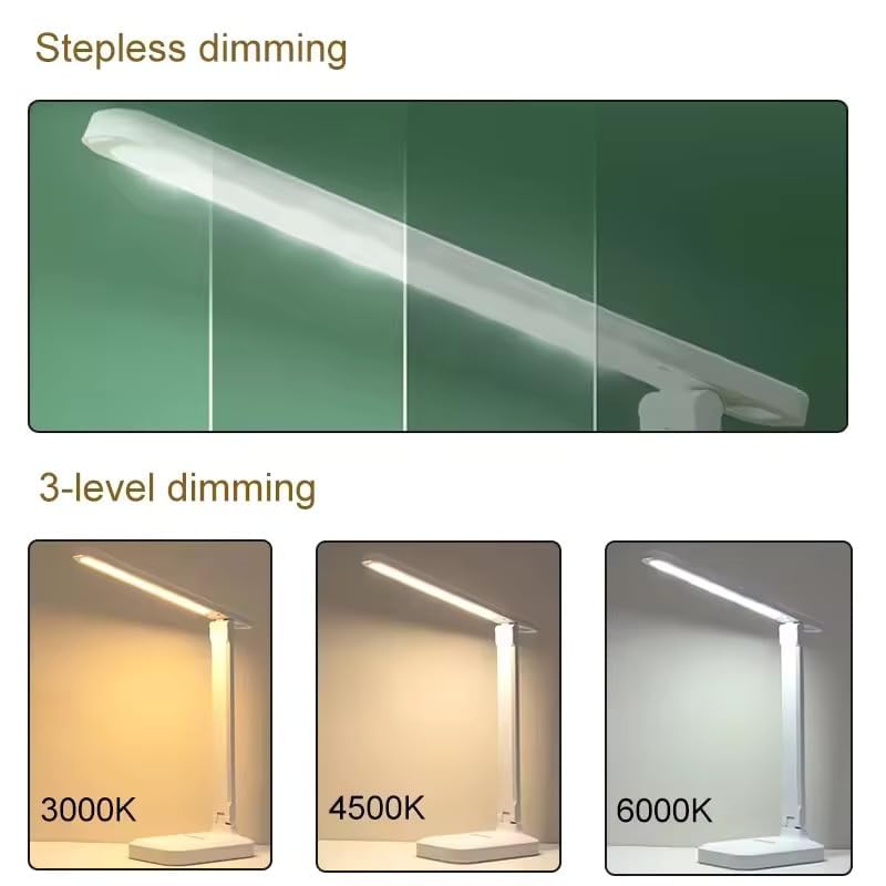 DotCom Dimmable LED Desk Lamp with Touch Control - White | USB Powered, Foldable & Rechargeable LED Desk Light for Bedroom, Office, Kids Room & Study Table | Night Light for Reading - Image 3