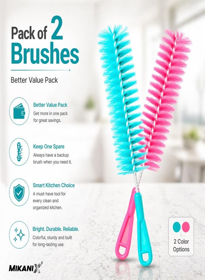 MIKANIX Multi-Purpose Flexible Bottle Cleaning Brush with Long Handle | Durable Soft Nylon Bristles for Deep Cleaning of Kitchen Water Bottles, Jars, Baby Feeding Bottles Pack of 2 - Image 2