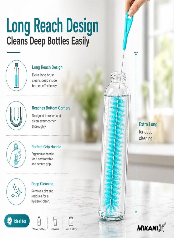 MIKANIX Multi-Purpose Flexible Bottle Cleaning Brush with Long Handle | Durable Soft Nylon Bristles for Deep Cleaning of Kitchen Water Bottles, Jars, Baby Feeding Bottles Pack of 2 - Image 3