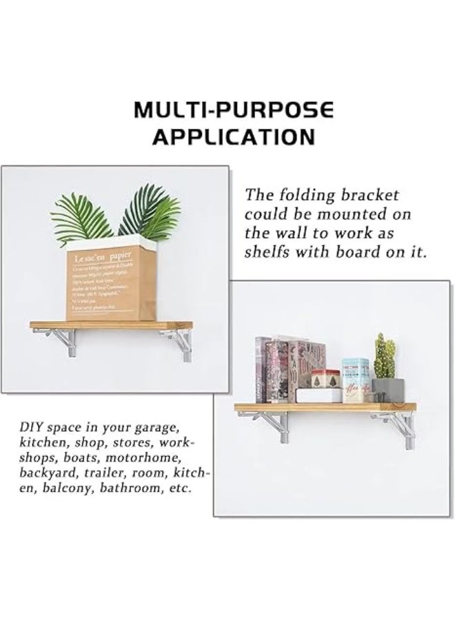 VITION Folding Shelf Brackets, Stainless Steel Heavy Duty Wall Mounted Triangle Brackets for Folding Furniture Space Saving Table Work Bench (Silver, 16inch - 2pcs) - Image 5