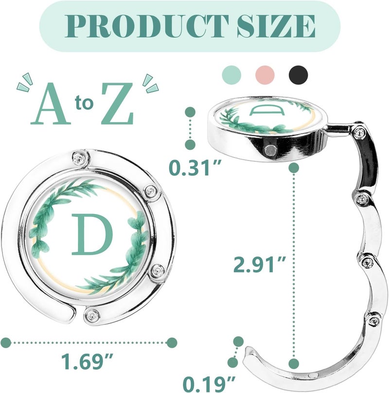 Iqimott 3pcs Personalized Initial Foldable Purse Hook for Table, Flower Letter Folding Handbag Hanger Portable Magnet Table Hook Holder, Collection Desk Purse Hooks for Women Bag (Green-D) - Image 2