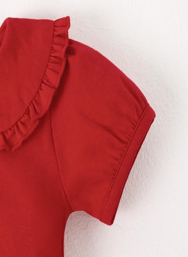 Magic Park 0-24M Infant Girl Puff Sleeve Bodysuit Baby Peter Pan Collar Romper Toddler Ruffle Jumpsuit Casual Tops (6-12 Months, Red Short) - Image 4