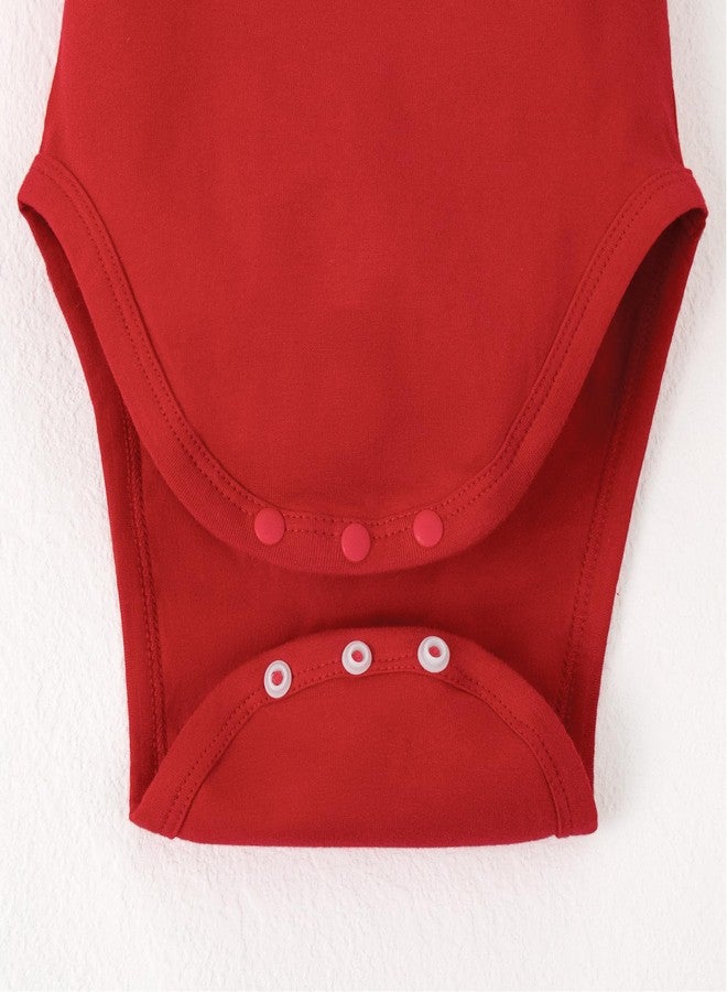 Magic Park 0-24M Infant Girl Puff Sleeve Bodysuit Baby Peter Pan Collar Romper Toddler Ruffle Jumpsuit Casual Tops (6-12 Months, Red Short) - Image 5