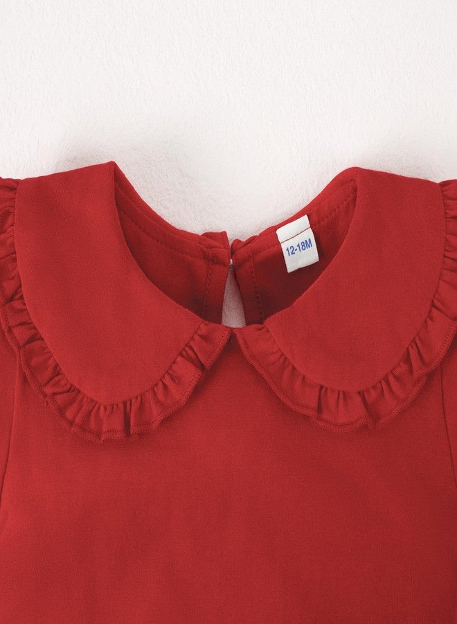 Magic Park 0-24M Infant Girl Puff Sleeve Bodysuit Baby Peter Pan Collar Romper Toddler Ruffle Jumpsuit Casual Tops (6-12 Months, Red Short) - Image 3