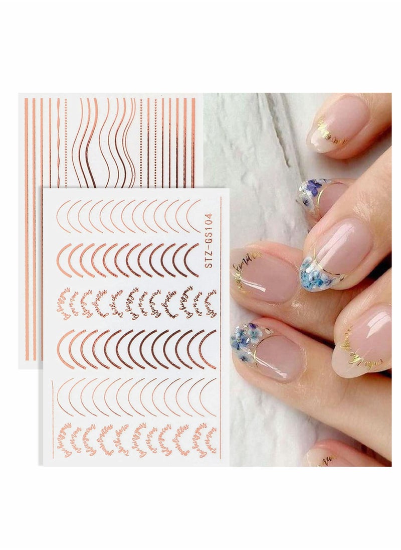 Excefore Nail Art Stickers, Decals Metal Line Nail Supply Rose Gold 3D Self-Adhesive Nail Decals Metal Curve Stripe Lines Design DIY Letter Nail Sticker Adhesive Decoration Foil Accessory 6 Sheet  - Image 4