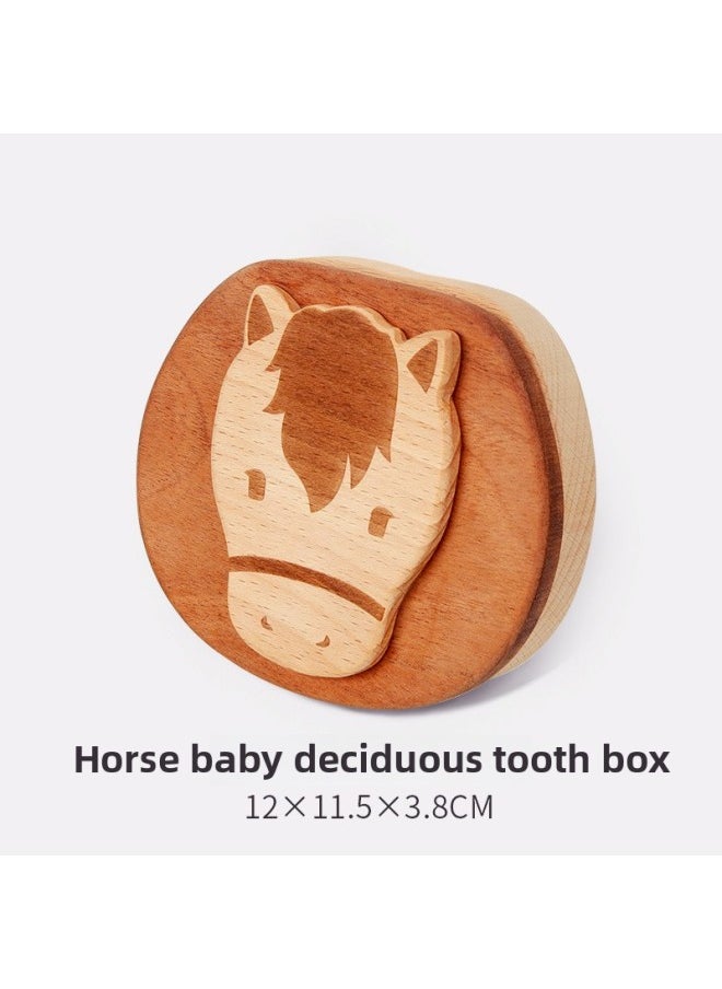 Generic Baby's Beech Cartridge Box Storage Teeth Creative Modeling Commemorative Storage Box Wooden Ornaments Play Home Toys-Specifications:Wz-b Zodiac Tooth Box (horse)  - Image 1