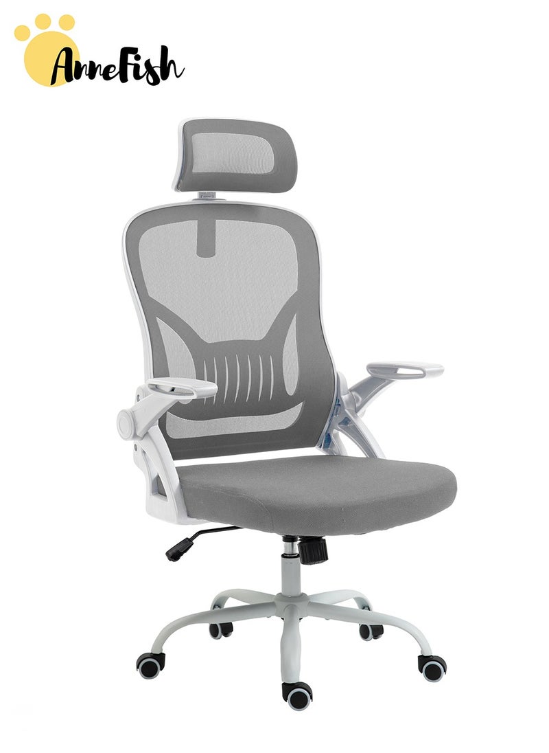 AnneFish - Ergonomic Mesh Office Chair Adjustable Lumbar Comfortable High Back Executive Swivel Computer Office Chair with Flip-up Armrests Comfortable Headrest - Image 1