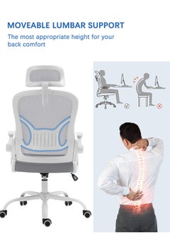 AnneFish Ergonomic Mesh Office Chair Adjustable Lumbar Comfortable High Back Executive Swivel Computer Office Chair with Flip-up Armrests Comfortable Headrest  - Image 2