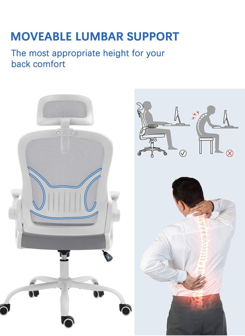AnneFish - Ergonomic Mesh Office Chair Adjustable Lumbar Comfortable High Back Executive Swivel Computer Office Chair with Flip-up Armrests Comfortable Headrest - Image 1