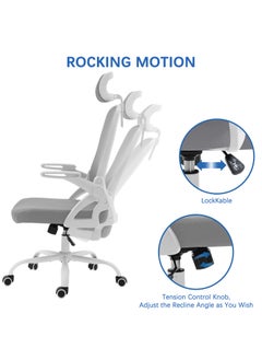 AnneFish Ergonomic Mesh Office Chair Adjustable Lumbar Comfortable High Back Executive Swivel Computer Office Chair with Flip-up Armrests Comfortable Headrest  - Image 3