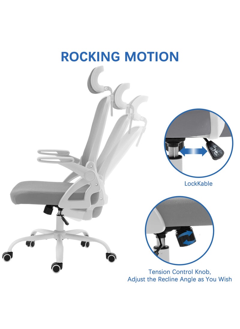 AnneFish - Ergonomic Mesh Office Chair Adjustable Lumbar Comfortable High Back Executive Swivel Computer Office Chair with Flip-up Armrests Comfortable Headrest - Image 1