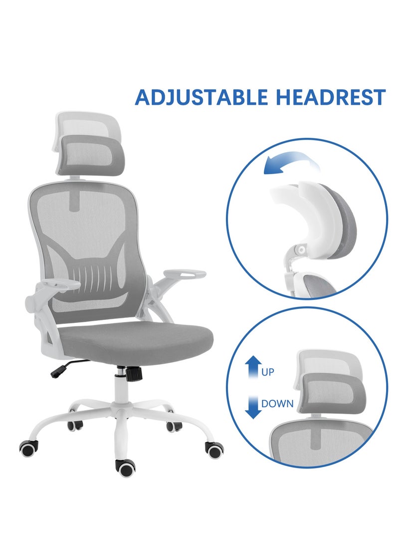 AnneFish - Ergonomic Mesh Office Chair Adjustable Lumbar Comfortable High Back Executive Swivel Computer Office Chair with Flip-up Armrests Comfortable Headrest - Image 1