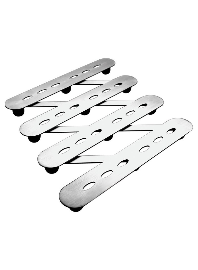 Extendable Foldable Trivet, Adjustable Heat-Resistant Kitchen Table Protector, Silicone and Stainless Steel Pot Holder, Multi Purpose Cooking and Countertop Protection for Home and Professional Use