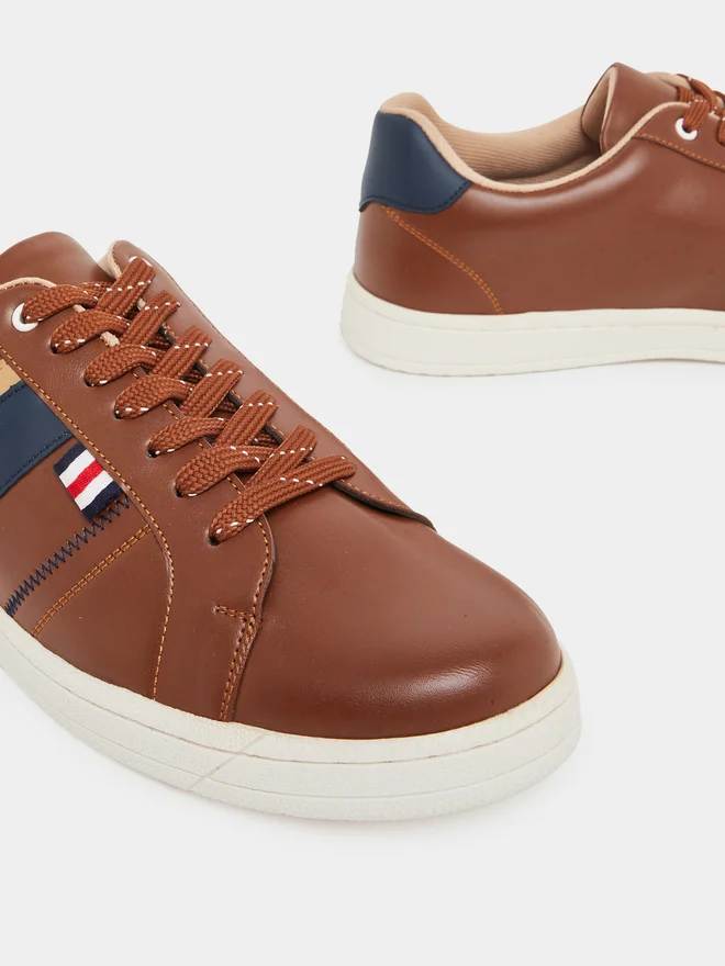 Styli Tan Men Tan Side Stripe Lace-Up Sneakers for Men | Best Price UAE