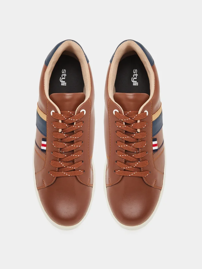 Styli Tan Men Tan Side Stripe Lace-Up Sneakers for Men | Best Price UAE