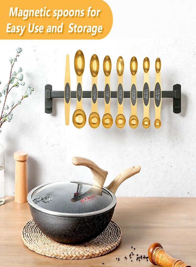 Foyucool Gold Measuring Cups and Spoons, Set of 13, Including 8 Dual Sided Magnetic Measuring Spoons set with Leveler, 5 Measuring Cups, Stainless Steel Kitchen Gadgets for Liquid & Dry Ingredients - Image 5