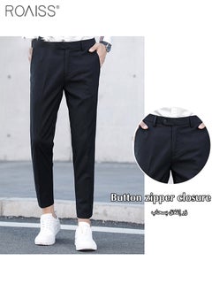 roaiss Men Ankle Length Business Suit Pants Simple Classic Slim Casual Trousers  - Image 4
