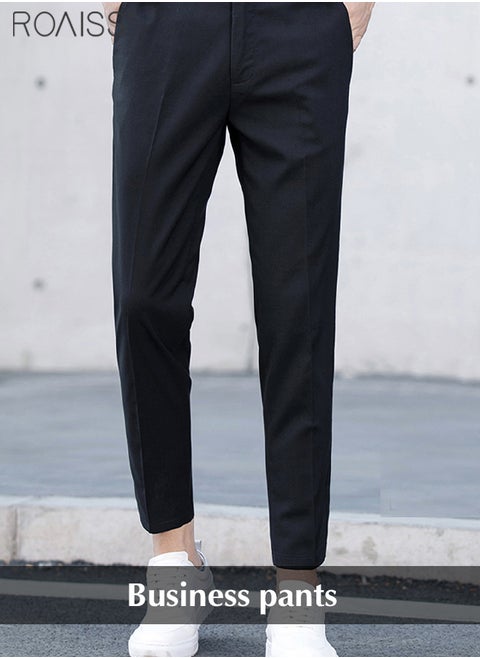 Men Ankle Length Business Suit Pants Simple Classic Slim Casual Trousers