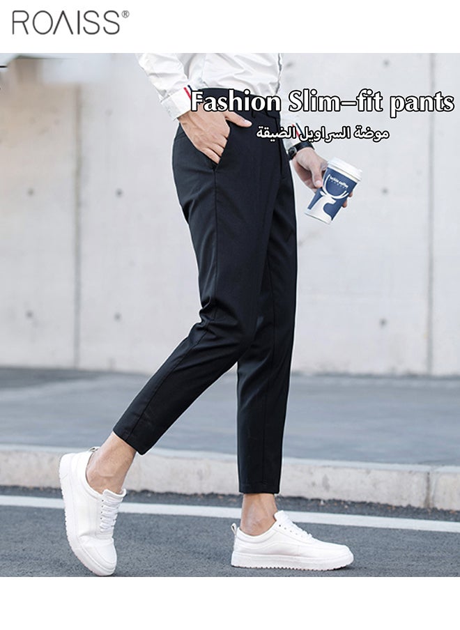 Men Ankle Length Business Suit Pants Simple Classic Slim Casual Trousers